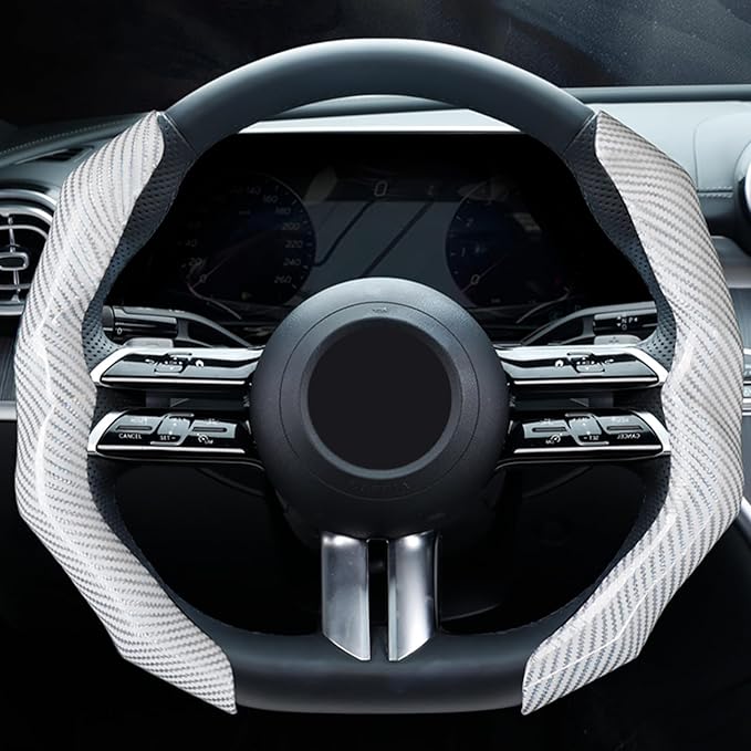 Carbon Fiber Steering Wheel Cover with Anti-Slip Lining and Segmented Design 2pcs Universal Steering Wheel Protector for Men 