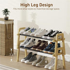 2-Tier Stackable Bamboo Shoe Rack, Free Standing Shoe Storage Organizer for Entryway, Closet, Doorway - Natural Wood Shoe She