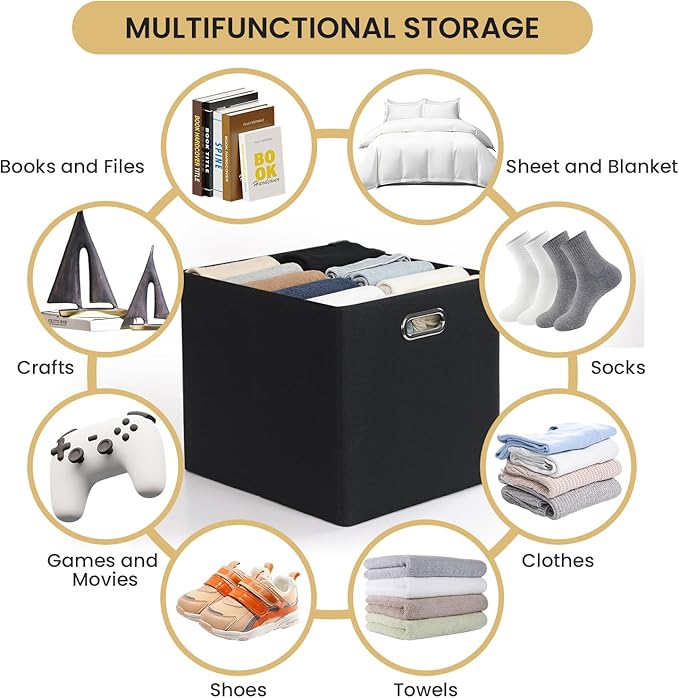 Posprica 3X Thicker Collapsible Storage Bins,13×15x13 Foldable Storage Cube Boxes Fabric Drawer for Closet Shelf Cabinet Book