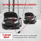 NOONE 2 Gauge 20FT Heavy Duty Jumper Cables for Car Battery, 800A Automotive Booster Cables with Reverse Polarity Protection for SUVs & Trucks, Includes Bag, Gloves