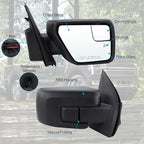 Right Passenger Side Door Mirror Compatible With 2021 2022 2023 2024 2025 2026 Ford F150 With Power Glass Manual Folding Heated Temperature Sensors Matte Black Replace#ML3Z17682UA(7 Pins)