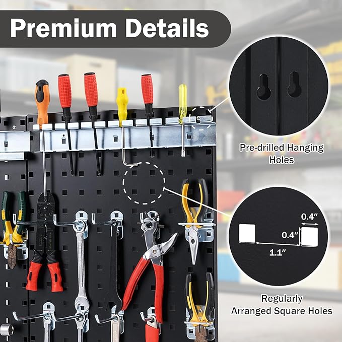 Goplus Garage Pegboard, Metal Pegboard Tool Organizer Kit with 3 Pegboards & 28 Pcs Hanging Accessories, Heavy Duty Wall Orga