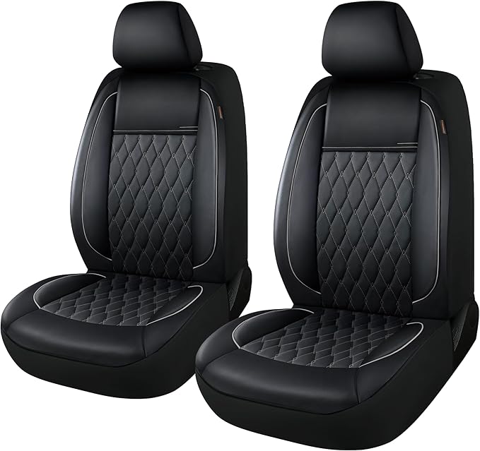 CAROMOP Faux Leather Car Seat Covers 2 Front Set,Luxury and Comfortable Seat Covers for Cars, Airbag Compatible Car Interior 