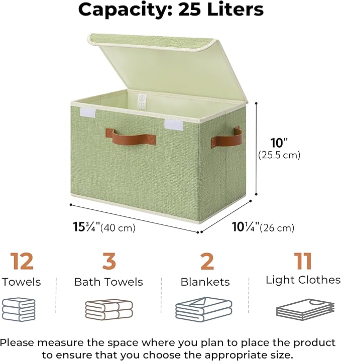 GRANNY SAYS Fabric Storage Bins with Lids, Decorative Storage Boxes with PU Handles, Keepsake Memory box, Shelf Baskets for C