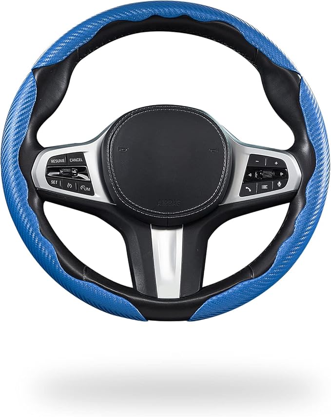3 Piece Carbon Fiber Steering Wheel Cover,Car Steering Wheel Protector with Non-Slip Lining,Breathable Microfiber Universal for 14.5-15 inch,Blue