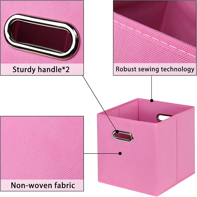 Fabric storage bins Cubes, Fabric Cube Organizer with Handle, Foldable Cube Bins for Cloth or Accessary Storage, 11x11x11, Se