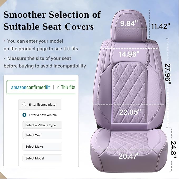 Coverado Car Seat Covers Full Set, Purple Leather Seat Covers for Cars, Luxury Front and Back Car Seat Protector, Universal W
