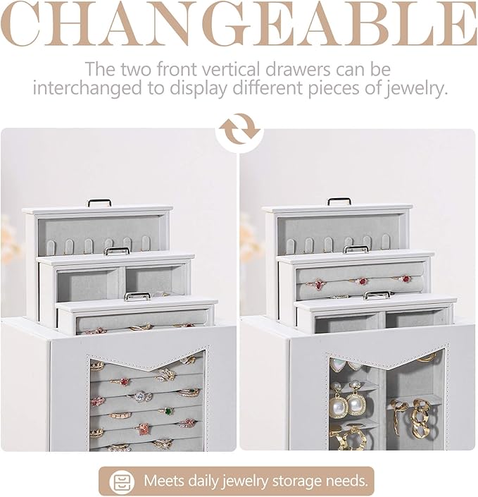 Homde Jewelry Organizer with Transparent Window Necklace Hooks Gift for Women Jewelry Box Display Case for Necklaces Rings Ea
