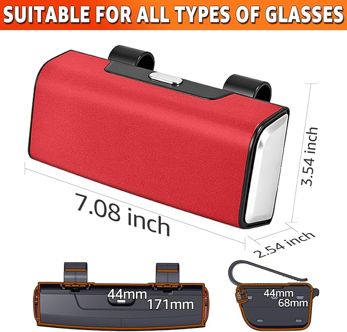 Car Sunglasses Holder for Sun Visor, Button Leather Eyeglass Hanger and Interior Storage Box