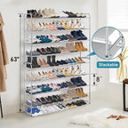 KIMBORA Long Shoe Rack for Closet, 30 Pairs Stackable Shoe Storage Organizer Wide 4 Tier Sneaker Shelf for Bedroom Floor (Gre