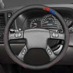 MEWANT USA 250th Anniversary Embroidered Hand Stitch Steering Wheel Cover for Chevy Silverado 1500 2003-2006 1500 Classic 2007 2500HD Classic 3500 Black Artificial Leather Steering Wheel Wrap