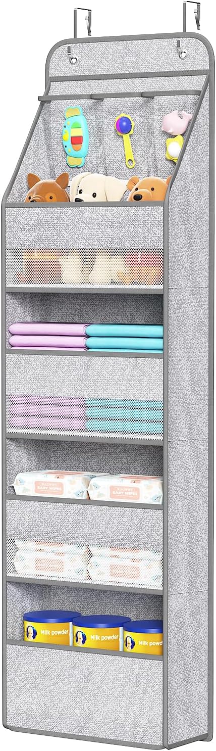 Univivi 5-Shelf Door Storage Over Door Hanging Organizer with 4 Large Pockets and 3 Small PVC Pockets Nursery Closet Cabinet 
