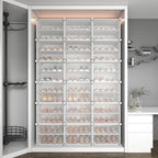 ROJASOP Portable Shoe Rack Organizer with Door, 72 Pairs White Shoe Storage Cabine Covered Shoe Rack Shoe Organizer for Close