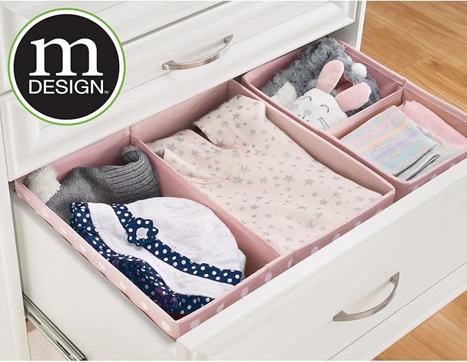 mDesign Fabric Drawer Organizer Bins, Kids/Baby Nursery Dresser, Closet, Shelf, Playroom Organization, Hold Clothes, Toys, Di