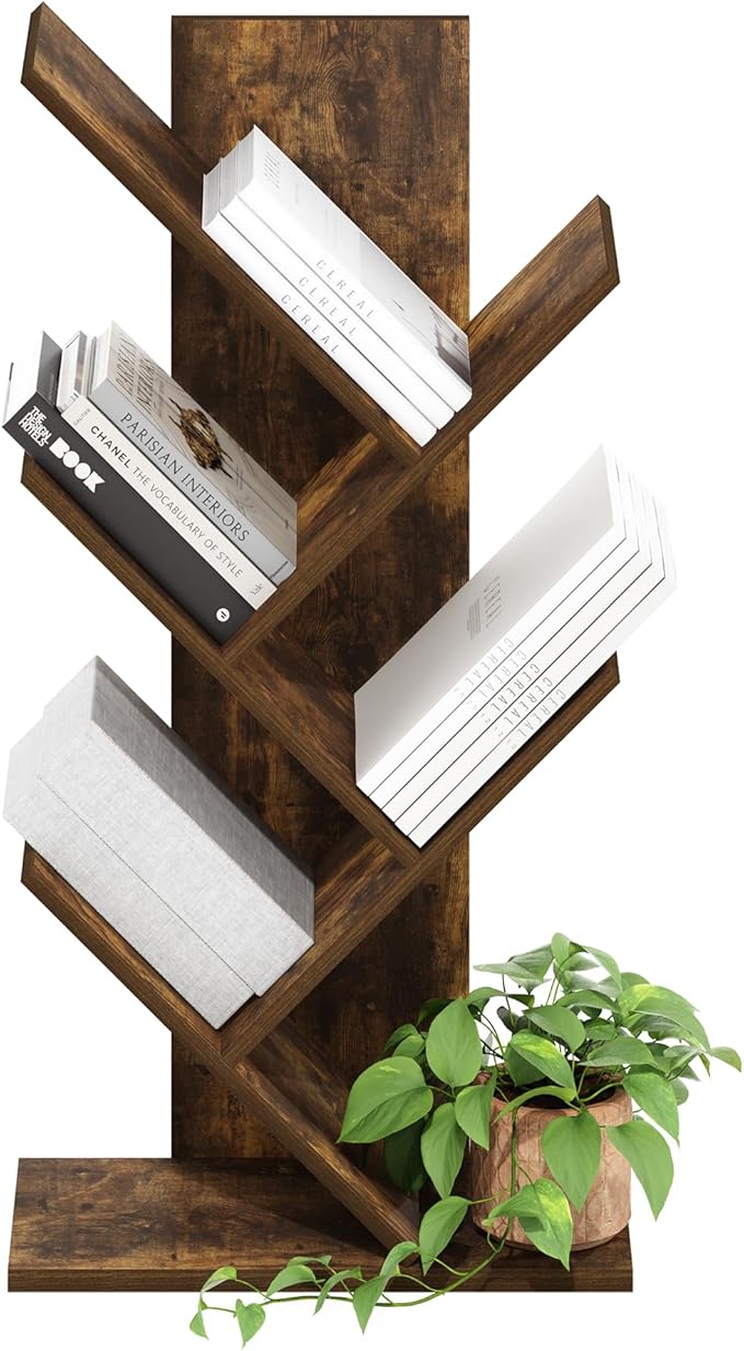 Furinno Tree Book Shelf, 5-Tier Bookshelf with Angled Open Shelf, Tree Bookcase for Room Decor, 8.4 x 15.7 x 30.3, for Organi