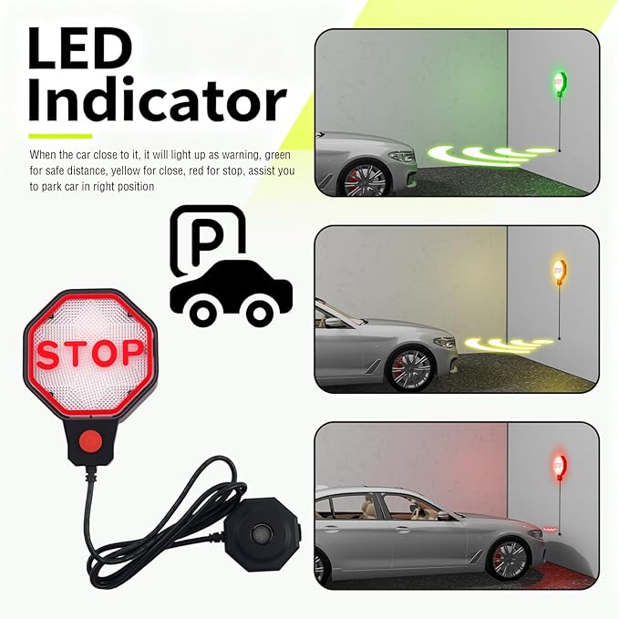 LED Garage Parking Aid Adjustable,Dual Power Garage Parking Sensor with LED Red/Yellow/Green Display,Portable Garages Car Sto