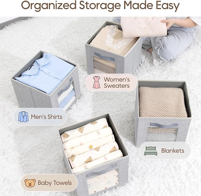 Homsorout Foldable Storage Cubes - Cubby Storage Organizer with Window, Decorative Baskets for Organizing, 11 Inch Fabric Cub
