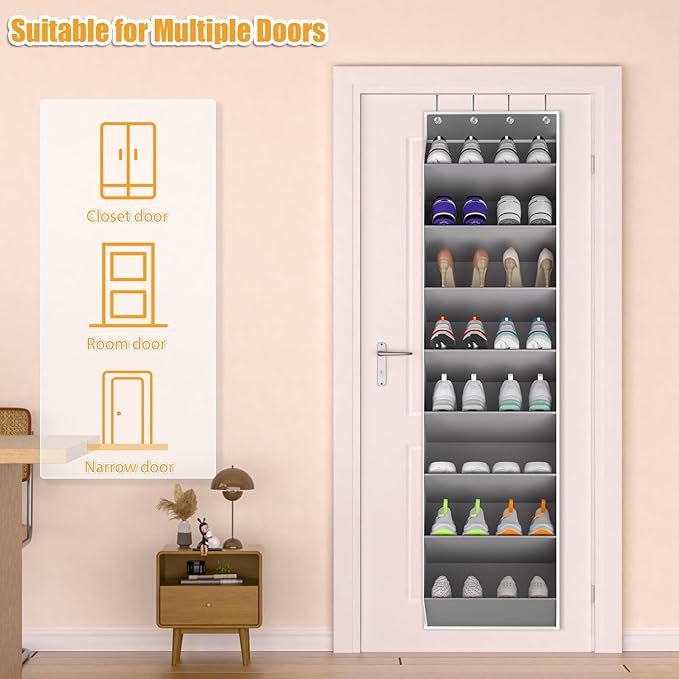 KYEVIS Over The Door Shoe Organizer Storage Fit 16-24 Pairs Hanging Shoe Rack Organiser for Closet Door, Deep Pocket Shoe Hol