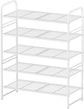 5 Tier Shoe Rack Closet Metal Heavy Duty, Stackable, White