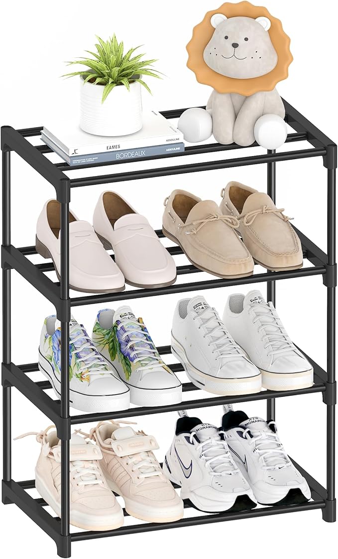 Autonomier 4 Tier Extra Small Shoe Rack (16.3" Wide), Narrow Stackable Shoe Shelf for Kids Toddler Adult, Lightweight Shoe Ra