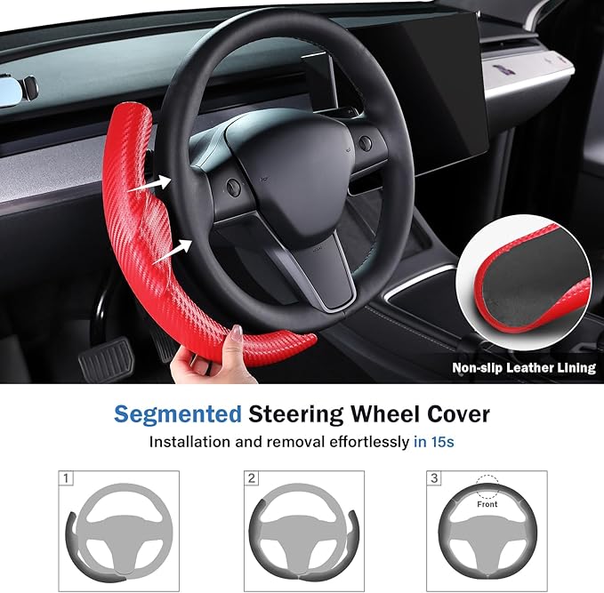 Steering Wheel Cover for Tesla Model 3 (2017-2023) / Model Y (2020-2024),Anti-Slip,Comfortable Grip, Breathable,Customized for Tesla Model 3/Y Accessories,Matte Red