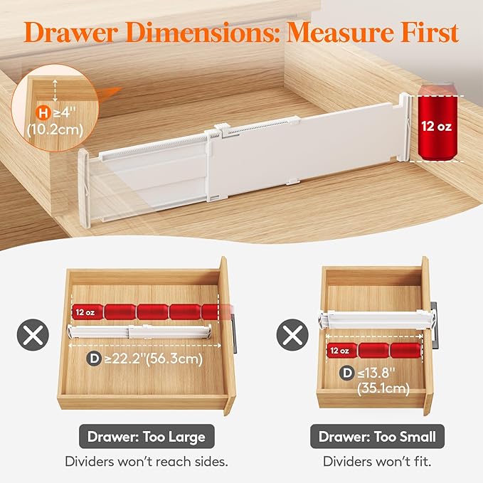 Lifewit 4" Tall 5 Pack Drawer Dividers, 35-56.5cm/13.8-22.2" Expandable Drawer Divider for Clothes, Adjustable Dresser Drawer