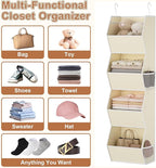 Hanging Closet Organizer 4 Shelf Collapsible Fabric Closet Organizers and Storage Hanging with Mesh Pocket for Clothes, Hangi