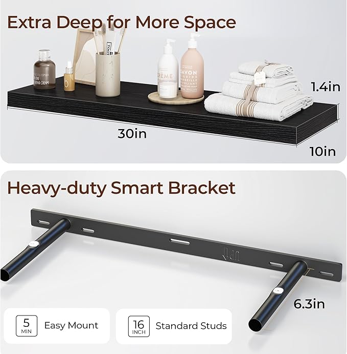 Fun Memories Floating Shelves for Wall 30 Inch Set of 3, Farmhouse Floating Shelves with Invisible Heavy Duty Bracket, 10 Inc