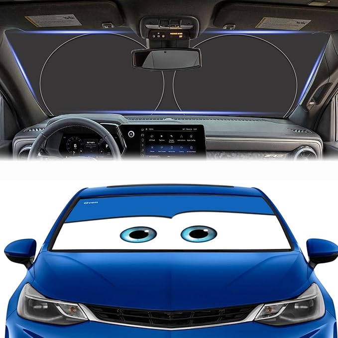 GVEN Windshield Sun Shades Car Sun Shade Protector Blocks UV Rays for Full-Size Sedan & SUV, Mid-Size SUV, Sports Cars, Wagon and Mid-Size Pickup Truck Car Accessories (Blue,L)