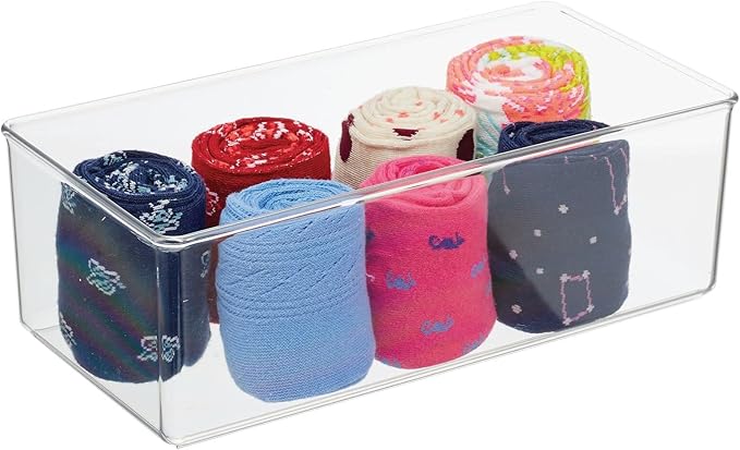 mDesign Long Plastic Drawer Organizer Box, Storage Organizer Bin Container; For Closets, Bedrooms, Use for Leggings, Socks, T