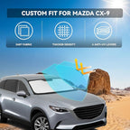 for Mazda CX-9 2016-2025 2026 Windshield Sun Shade - 4 Layers Car Sunshades for Front Windows Shade Cover Custom Fit CX-9 Sun Visor 250T Retractable Shade Blocks UV Rays Car Accessories