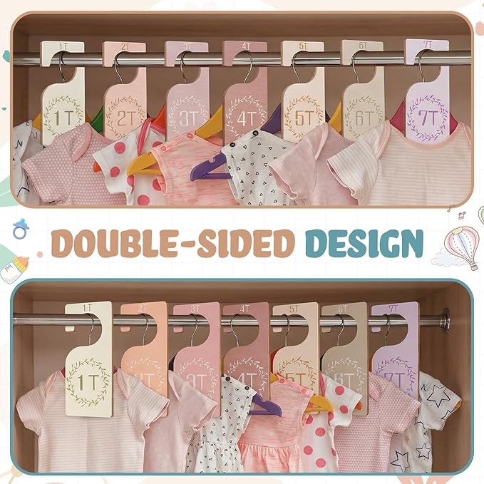 Patelai 7 Pcs Wooden Baby Closet Dividers for Clothes Organizer 1T to 7T Hanger Closet Dividers Nursery Organization for Home