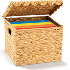 Jingmore Water Hyacinth File Storage Box with Scalloped Lid Collapsible Letter Size Hanging Filing Organizer Basket for Home 