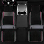 NBTEPEM Microfiber Steering Wheel Cover and Waterproof Car Floor Mats, Universal Fit Most Truck, SUV, Cars, 14.5-15inch Sporty Steering Wheel Covers with Anti-Slip Lining (Black with Pink line)