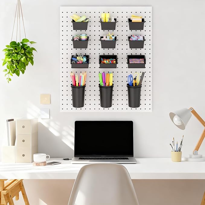 INCLY 12 Pack Pegboard Bins & Cups with Hooks, Peg Board Organizer Accessories Assortment Kit, Peg Board Tools Accessory Stor