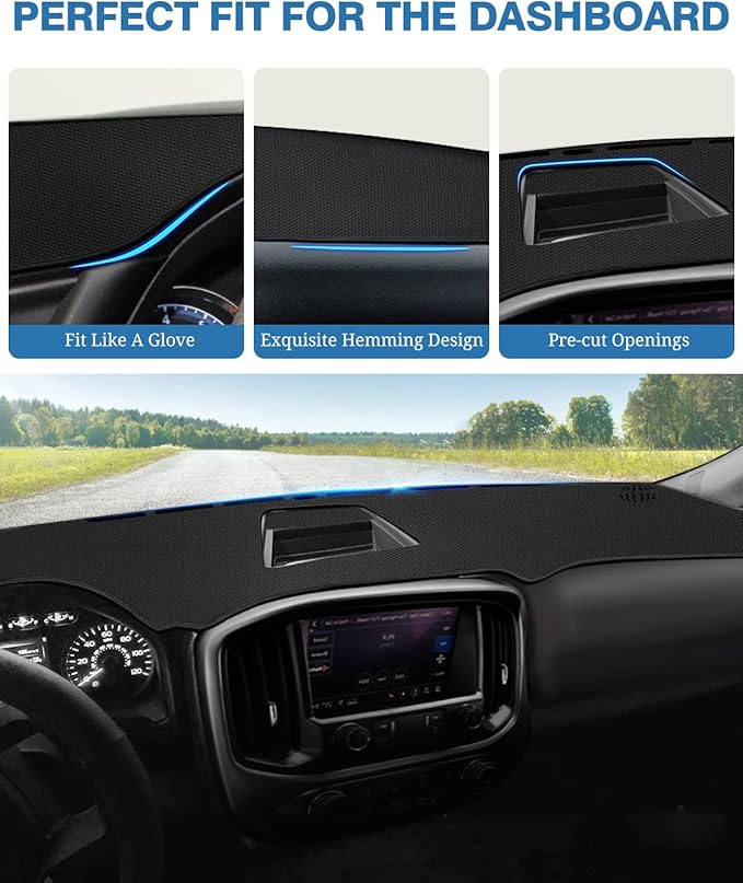 FIILINES Dash Cover for Chevrolet Colorado 2015-2022, Dashboard Mat Colorado Accessories Sunshade Nonslip Mesh Protector No G
