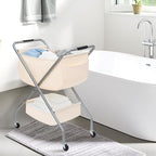 STORAGE MANIAC Collapsible Laundry Cart with Wheels 31.5"H Rolling Laundry Hamper Clothes Basket with Wheels, Canvas Liner St