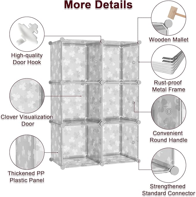 C&AHOME Cube Storage Organizer with Doors, 6-Cube Shelves, DIY Plastic Modular Bookshelf, Closet Clothes Storage Shelving Ide