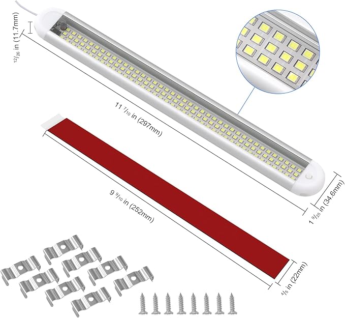 12V LED Interior Light Bar | 120LEDs 1800LM 8W DC 12 Volt led Strip Lights with ON/Off Switch RV Led Lights Interior for Camper Truck Van Boat Trailer Cargo Lights Fixture Motorhome (4Pack)