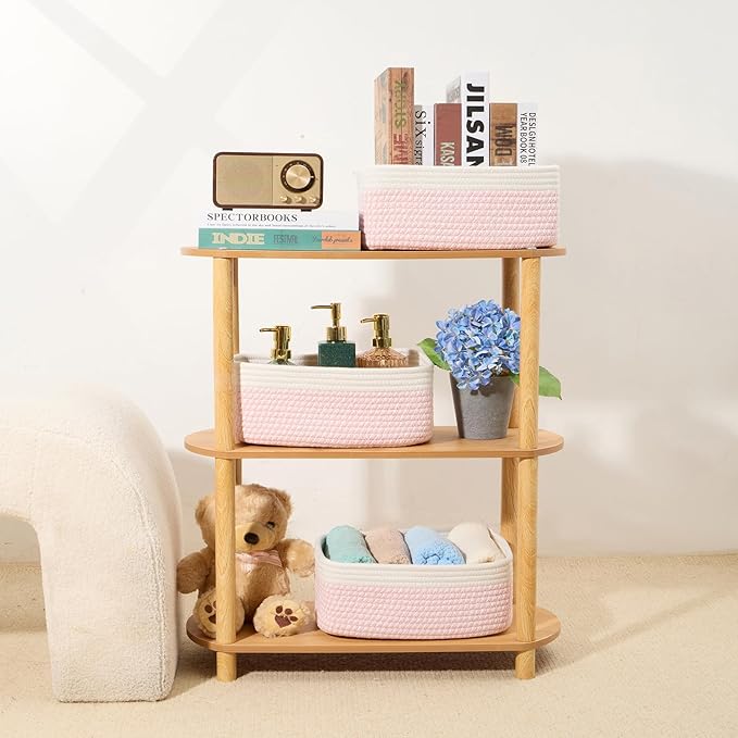 MiniArk Small Storage Baskets for Organizing | Closet Organizer Bins | Shelf Toy Basket | Woven Rope Baskets | Cube Decorativ
