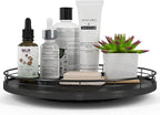13" Oak Bathroom Vanity Tray Turntable for Perfume Candle, Round Wooden Decorative Tray for Kitchen Sink Countertop Organizer