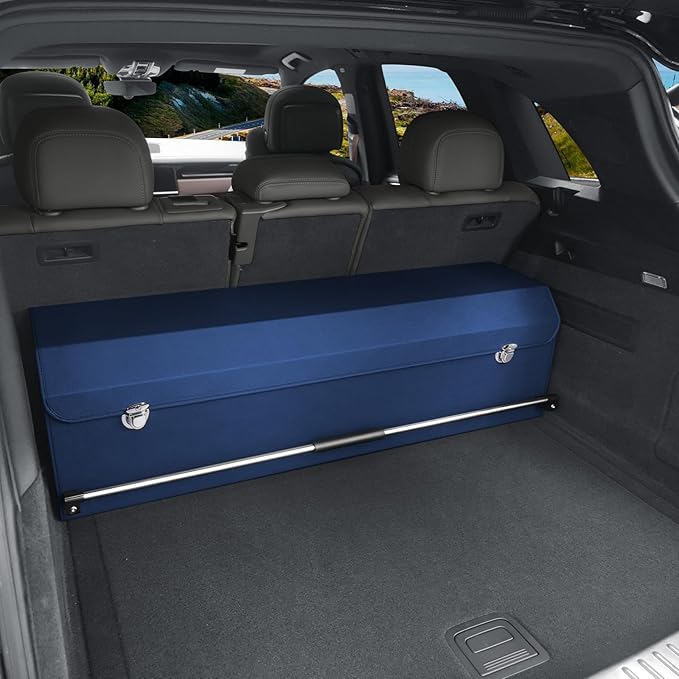 Car Trunk Organizer, Leather Trunk Organizer for Suv with Lid and Push-pull Handle Car Trunk Leather Storage Box Extra Large Ca