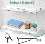 Qunclay 8 Pack Pegboard Shelf Set Wooden Shelves with Metal Brackets Hook Wall Pegboard Shelving Heavy Duty Accessories for C