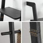 Black Blanket Ladder with Top Shelf for the Living Room - 67in Decorative Wooden Blanket Holder, 5 Tier with Side Hooks for H