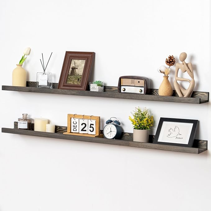 48 Inches Long Floating Shelves for Wall, Solid Pine Wood Picture Ledge Shelves, Wall Shelves with Lips, Nursery Book Shelves