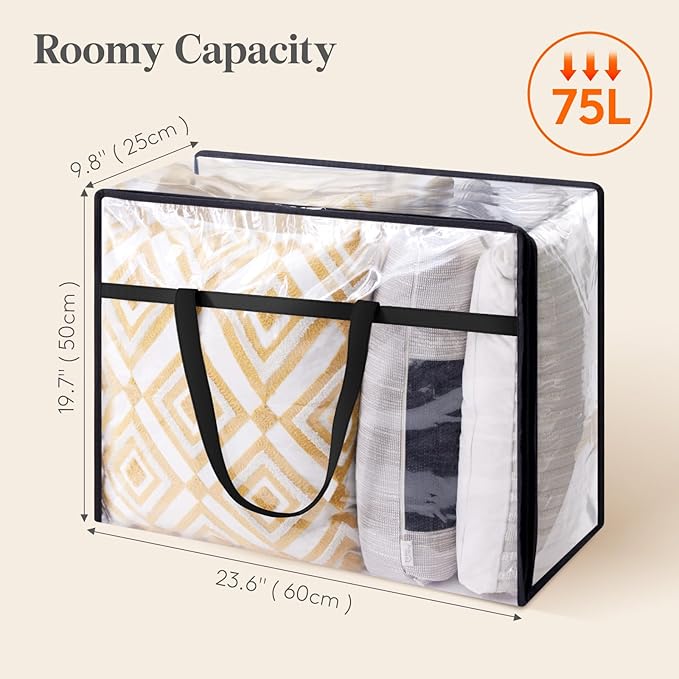 Lifewit 8 Pack Clear Clothes Storage Bags, 75L Plastic Blanket Storage Bag, Vinyl Foldable Moving Bags with Zipper, Closet Or