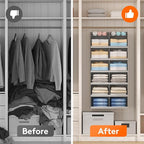 Lifewit Dual-Row Shelf Hanging Closet Organizer and Storage, Clothes Shelves with 3 Sturdy Hooks for Clothing Organization, F
