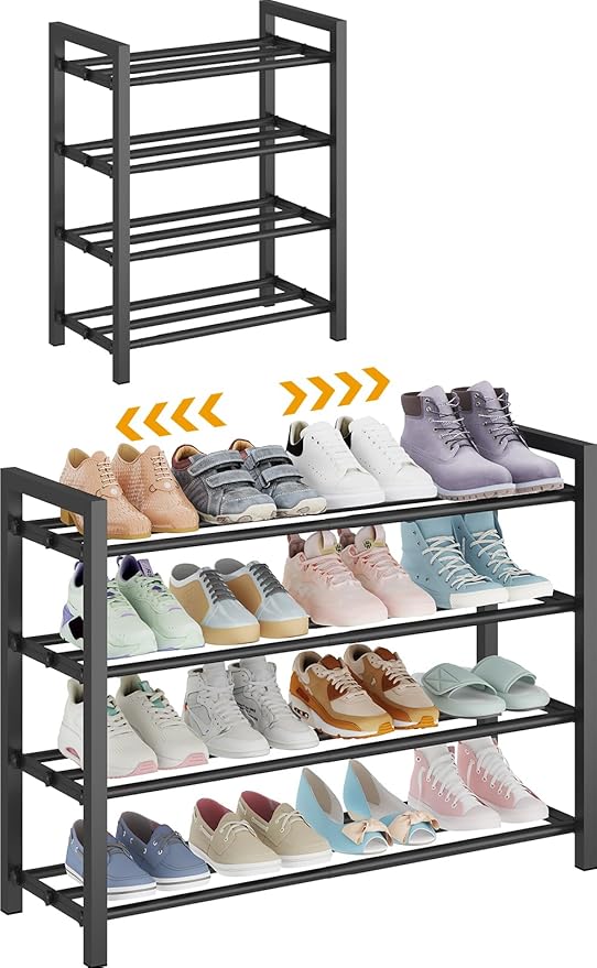 Detsuk 4-Tier Expandable Shoe Rack – Adjustable Metal Shoe Organizer for Closet, Entryway & Mudroom – Stackable, Heavy-Duty S