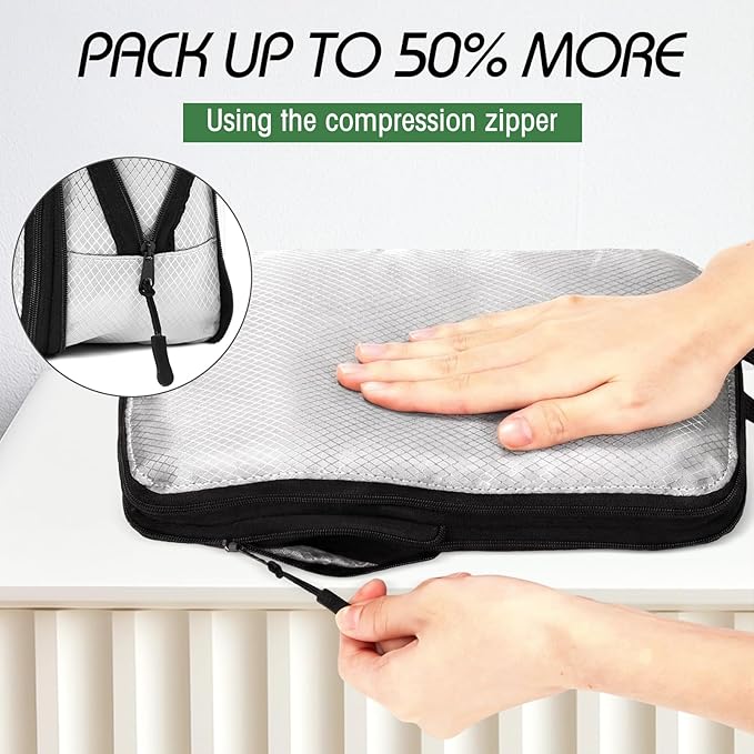 5 Pack Compression Packing Cubes for Travel Space Saving Cubes Luggage Organizer for Suitcase(Gray,L)