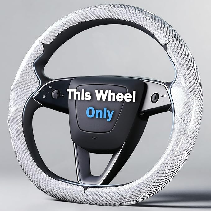 Steering Wheel Cover for Tesla Model 3 2024-Present Highland/Tesla Model Y Juniper 2025-Present, Carbon Fiber Steering Wheel Cover for Tesla Model 3 Highland/Y Juniper Accessories, Glossy White
